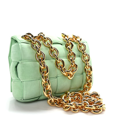 Bottega Veneta Suede Maxi Intrecciato Padded Chain Cassette Crossbody Bag Wasabi 3 of 8