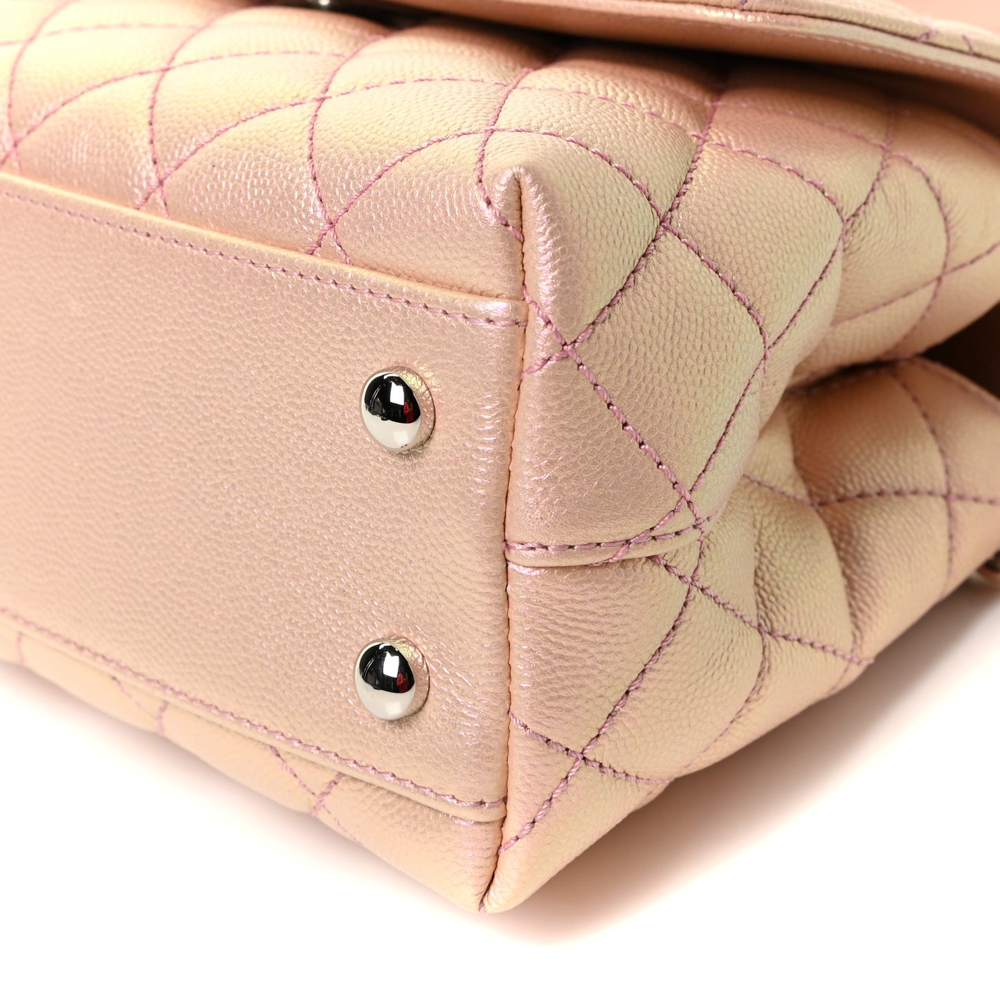 Iridescent Caviar Quilted Mini Coco Handle Flap Pink