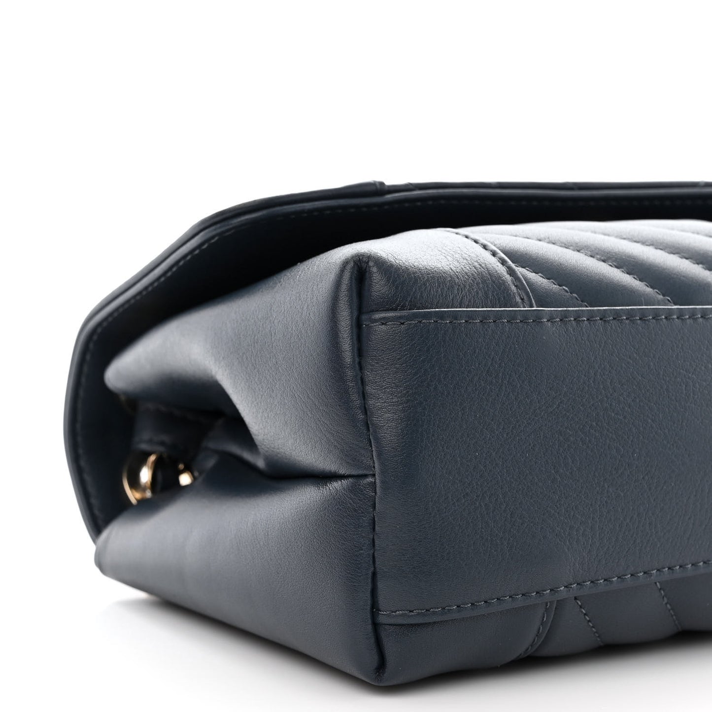 Calfskin Quilted Medium Daily Chevron Flap Navy Blue