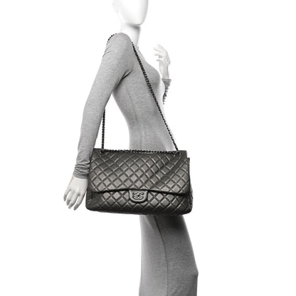 Chanel Metallic Calfskin Quilted Small XXL Travel Flap Bag Dark Silver 2 of 11