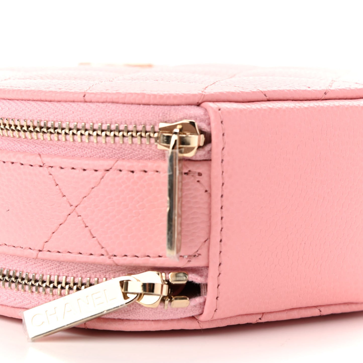 Caviar Quilted Round Handle With Care Vanity With Chain Pink
