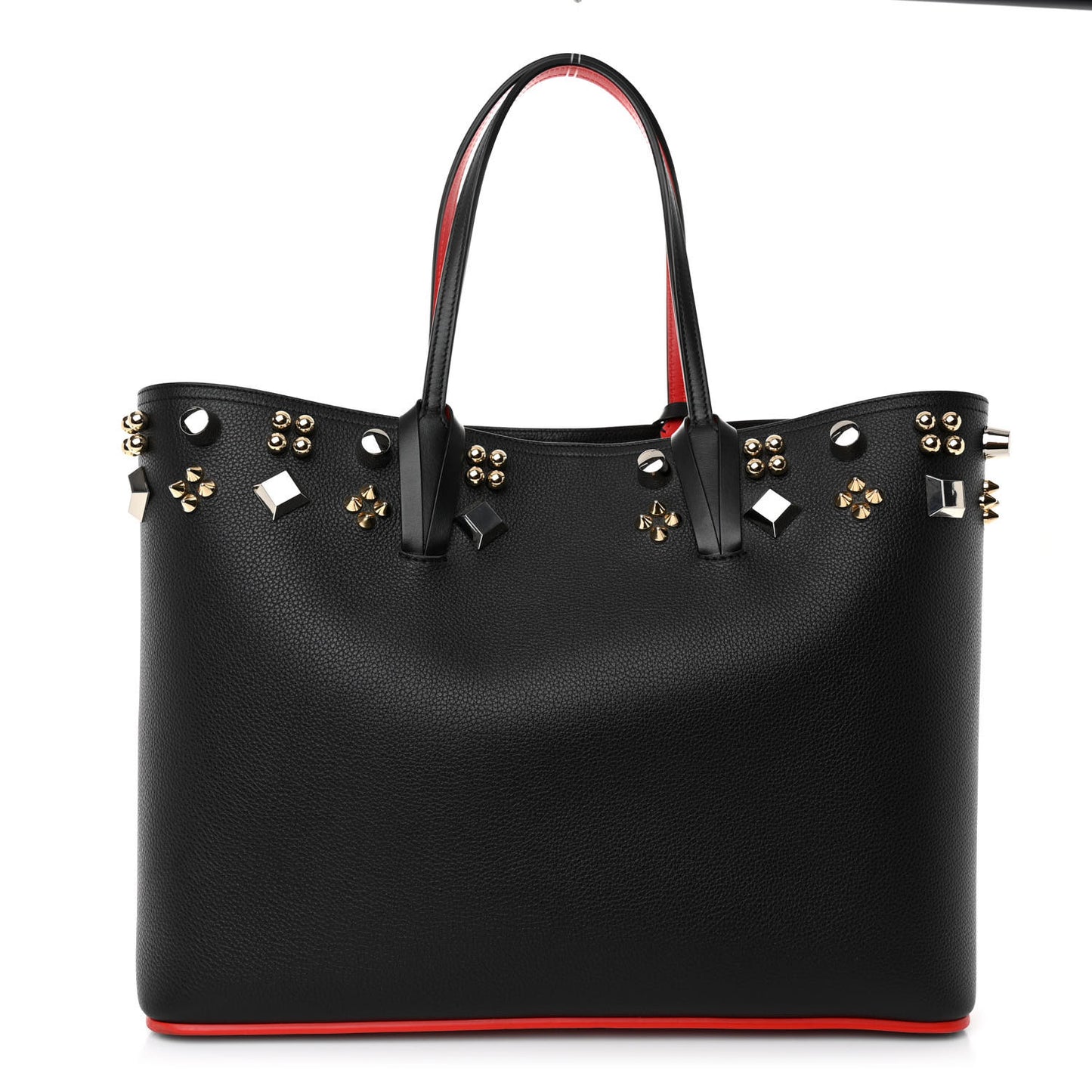 Calfskin Empire Spike Studded East West Cabata Tote Black Gold