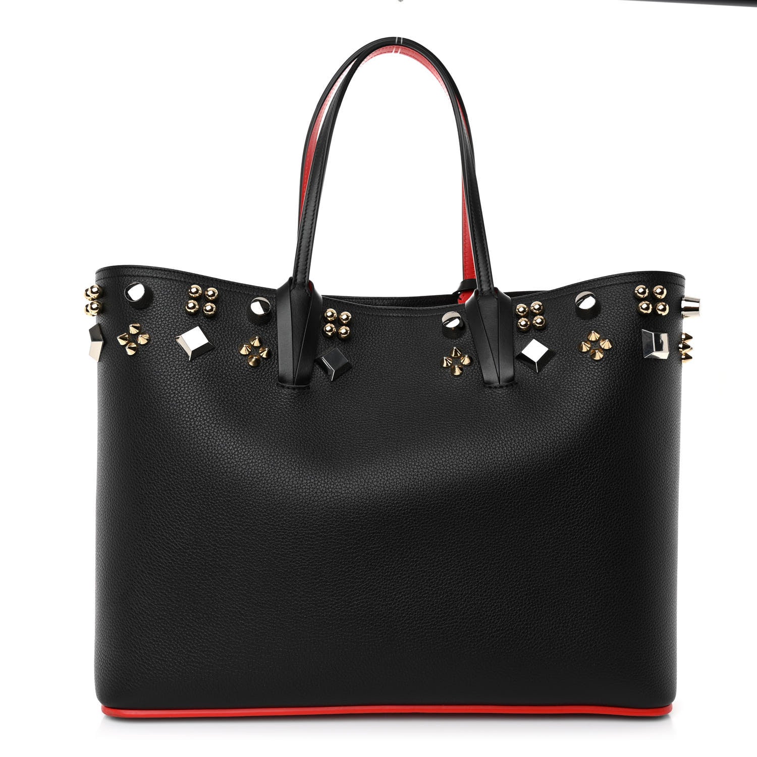 Christian Louboutin Calfskin Empire Spike Studded East West Cabata Tote Black Gold 1 of 10