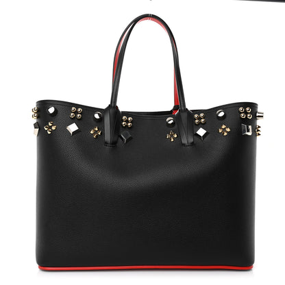 Christian Louboutin Calfskin Empire Spike Studded East West Cabata Tote Black Gold 1 of 10