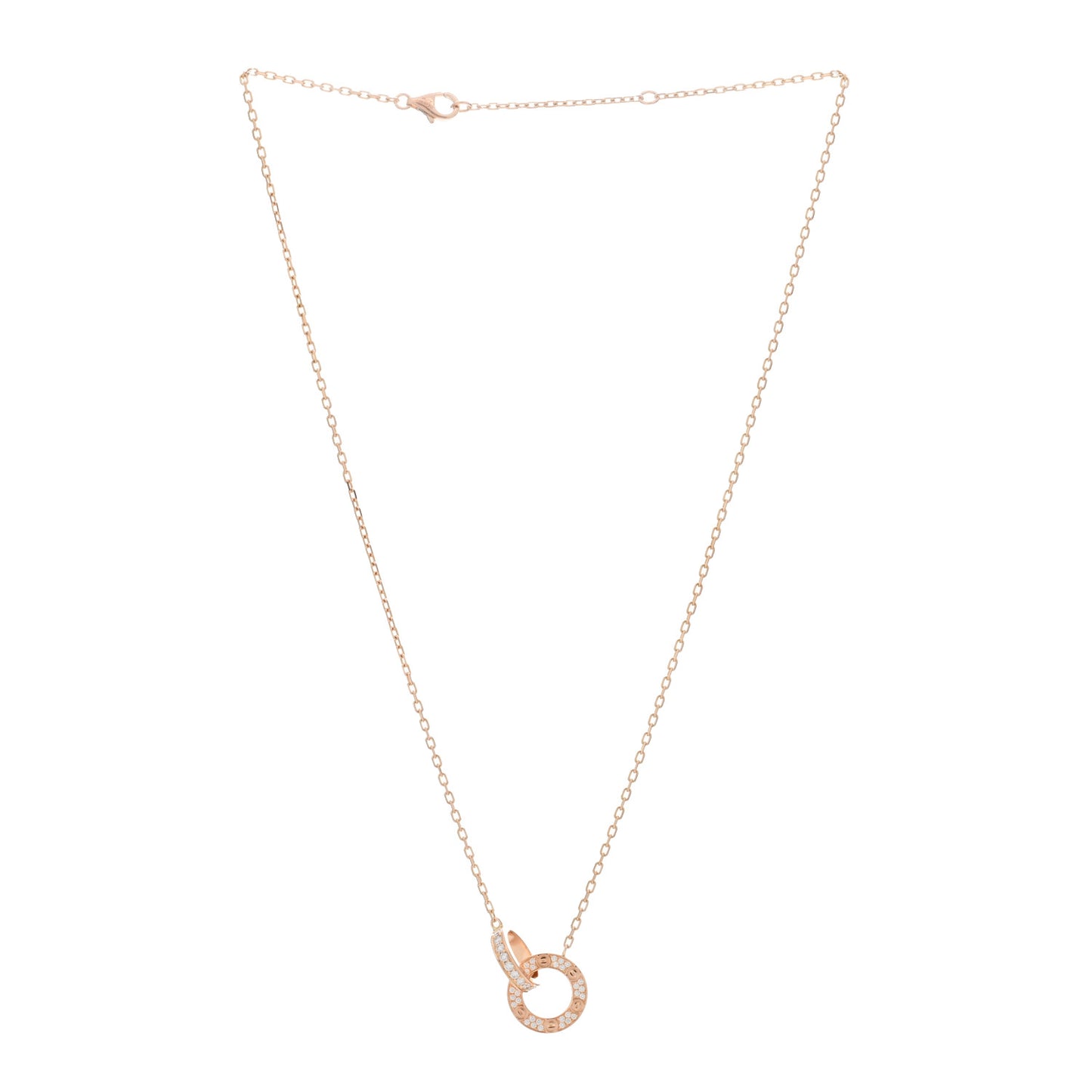 18K Pink Gold Diamond Interlocking LOVE Paved Necklace