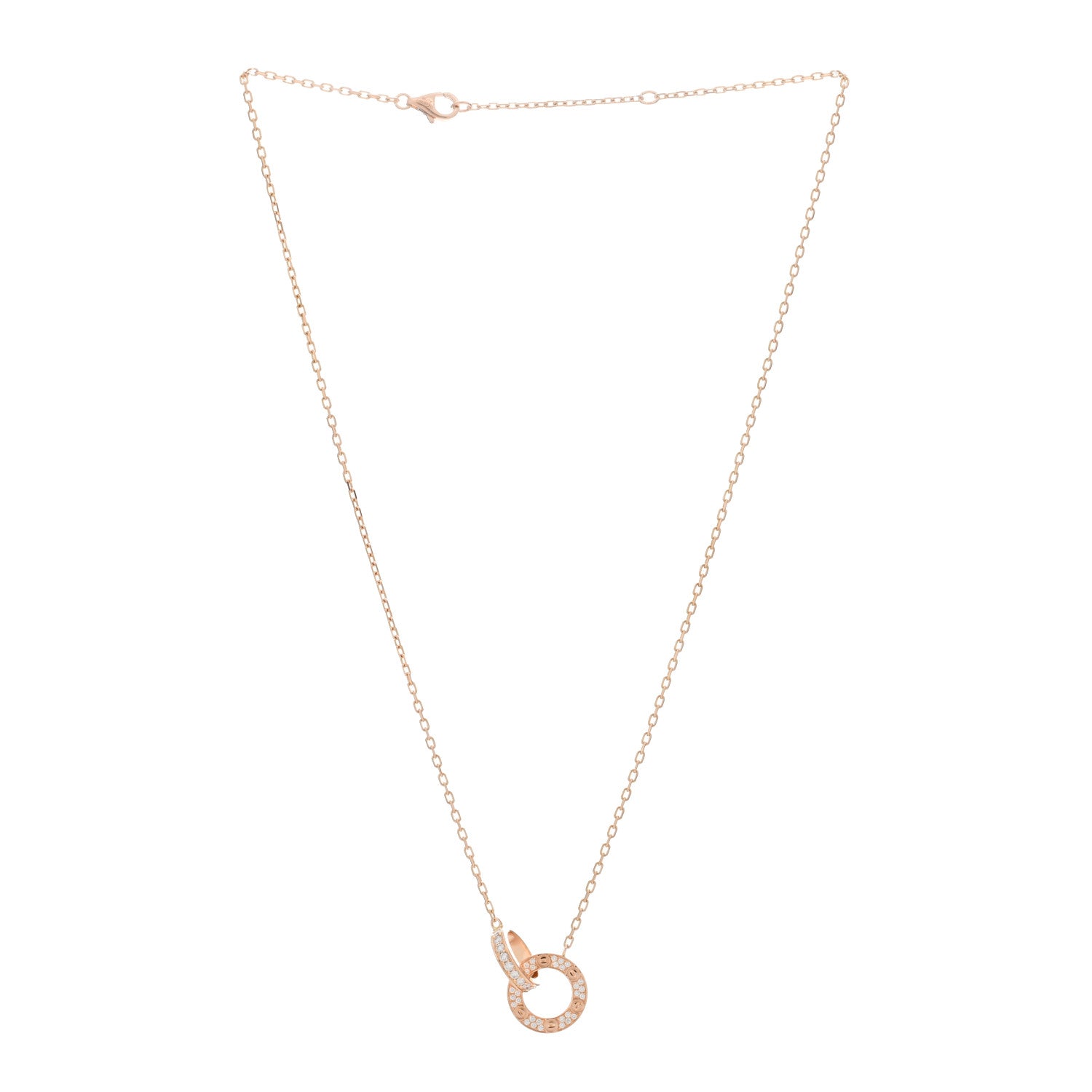 Cartier 18K Pink Gold Diamond Interlocking LOVE Paved Necklace 2 of 4