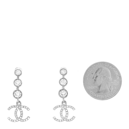 Chanel Crystal CC Drop Earrings Silver 2 of 5