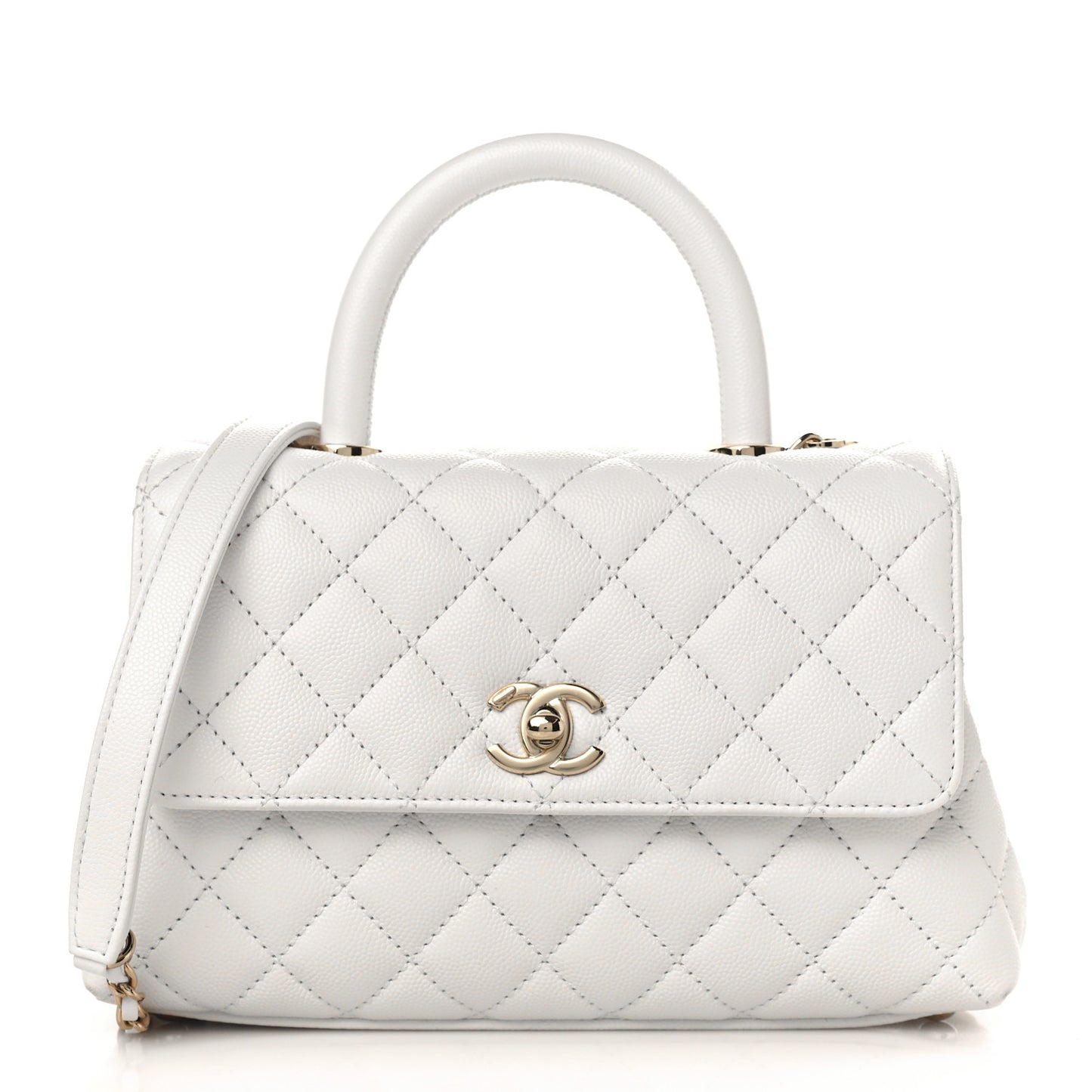 Caviar Quilted Mini Coco Handle Flap White