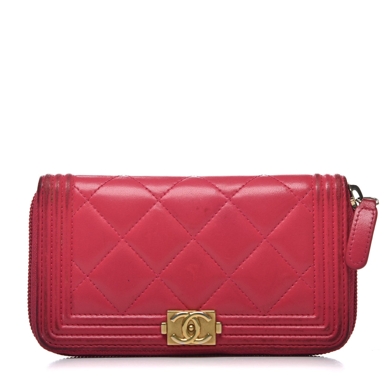 Lambskin Quilted Small Boy Zip Around Wallet Fuchsia