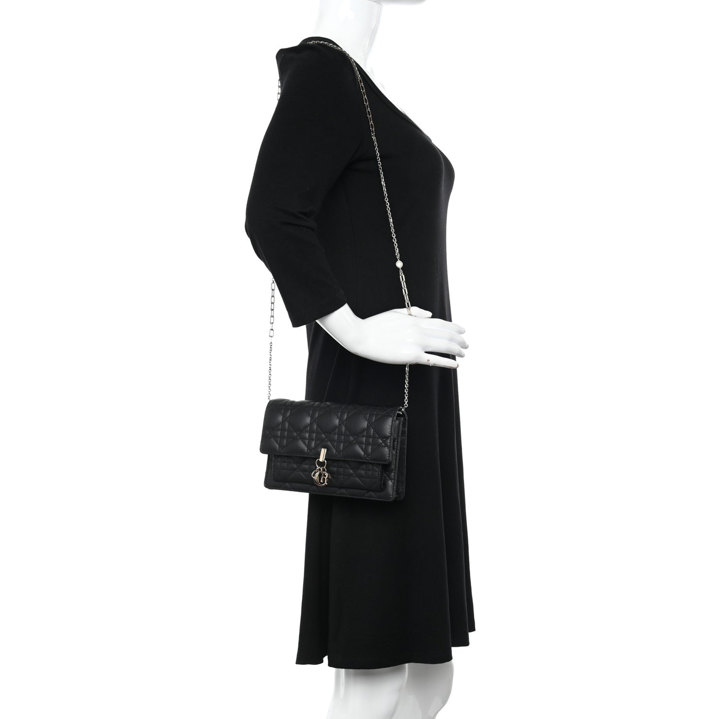 Lambskin Cannage Miss Dior Chain Pouch Black