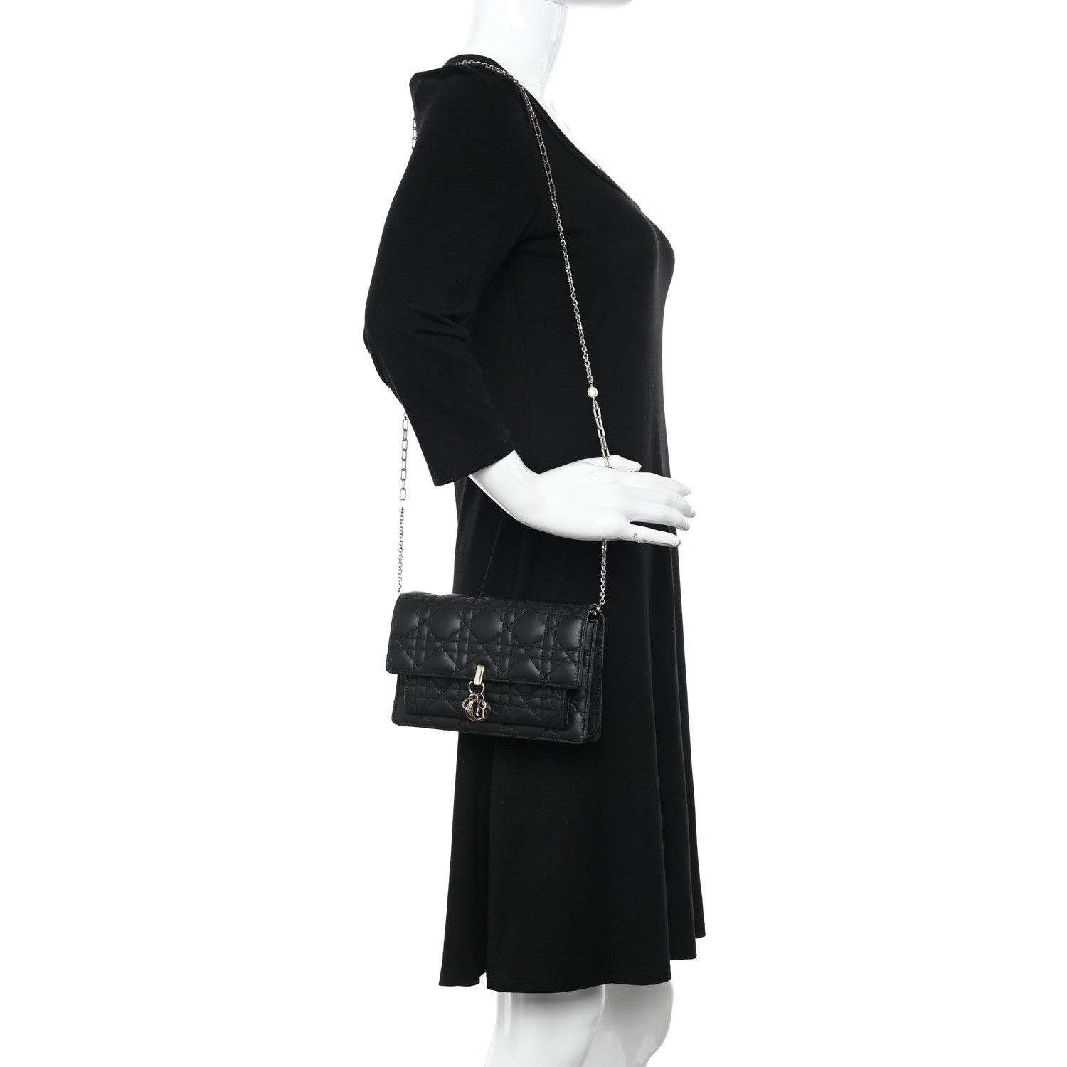 Christian Dior Lambskin Cannage Miss Dior Chain Pouch Black 2 of 14