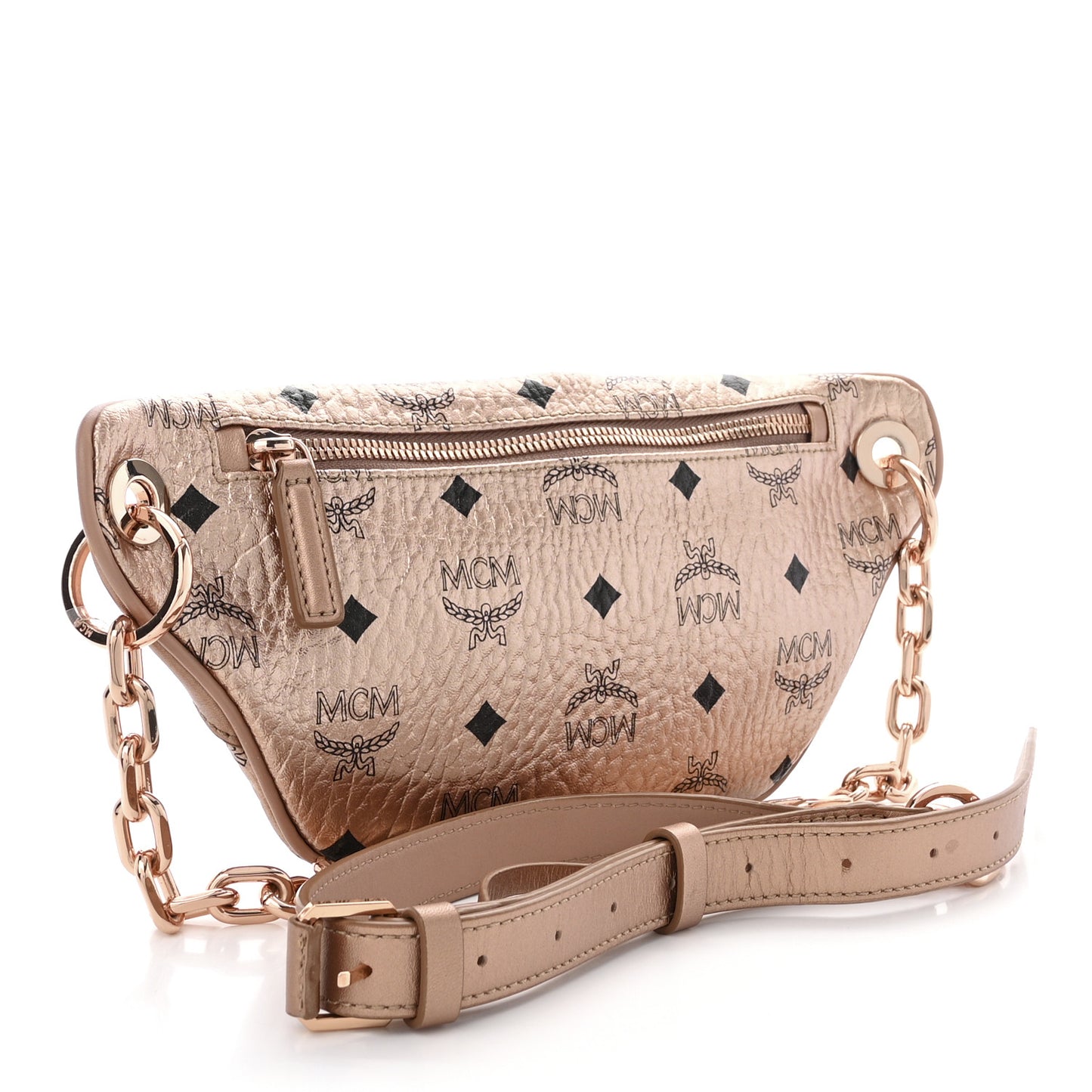 Metallic Visetos Mini Stark Crossbody Chain Belt Bag Champagne Gold