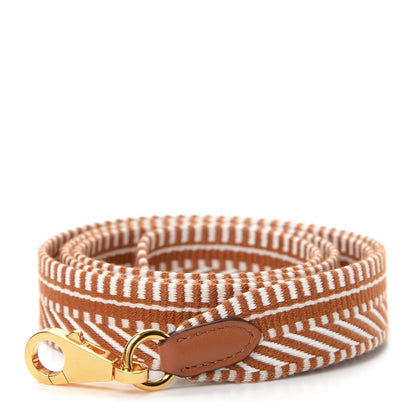 Hermes Toile Swift 25mm Sangle ZigZag Shoulder Strap Gold White 1 of 5