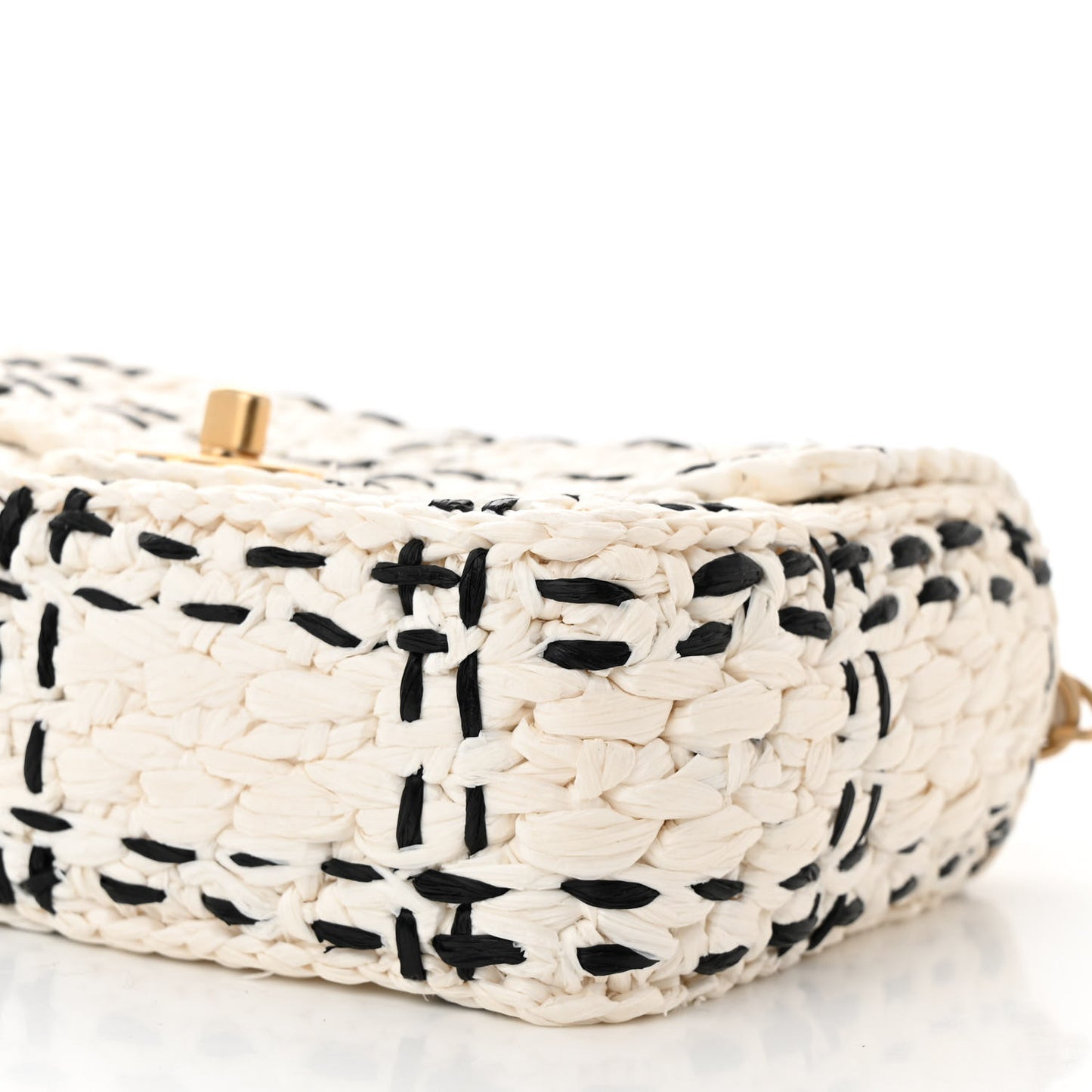 Raffia Effect Tweedy Mini Flap Bag White Black