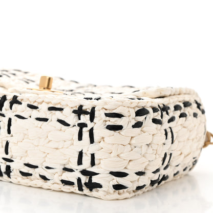 Chanel Raffia Effect Tweedy Mini Flap Bag White Black 10 of 11