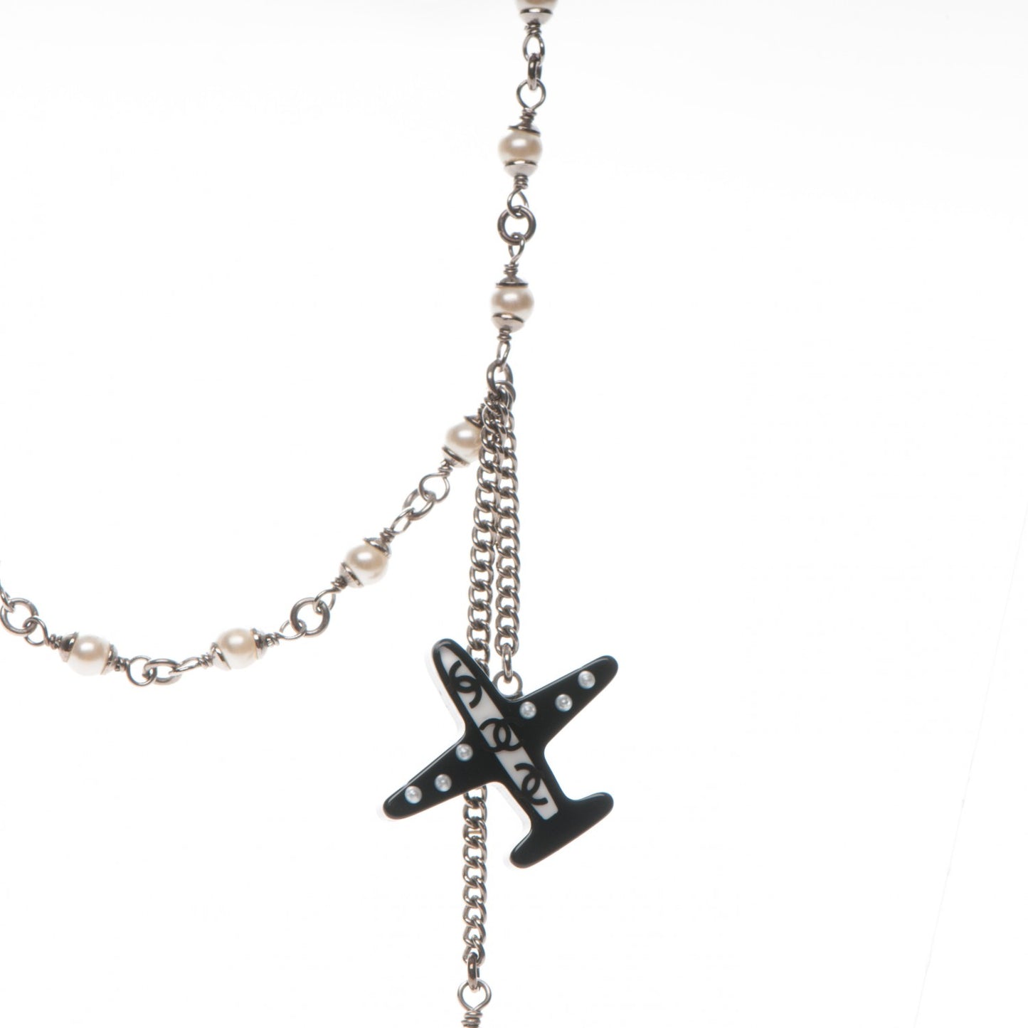 Resin Striped Pearl Airplane Necklace Black White Red