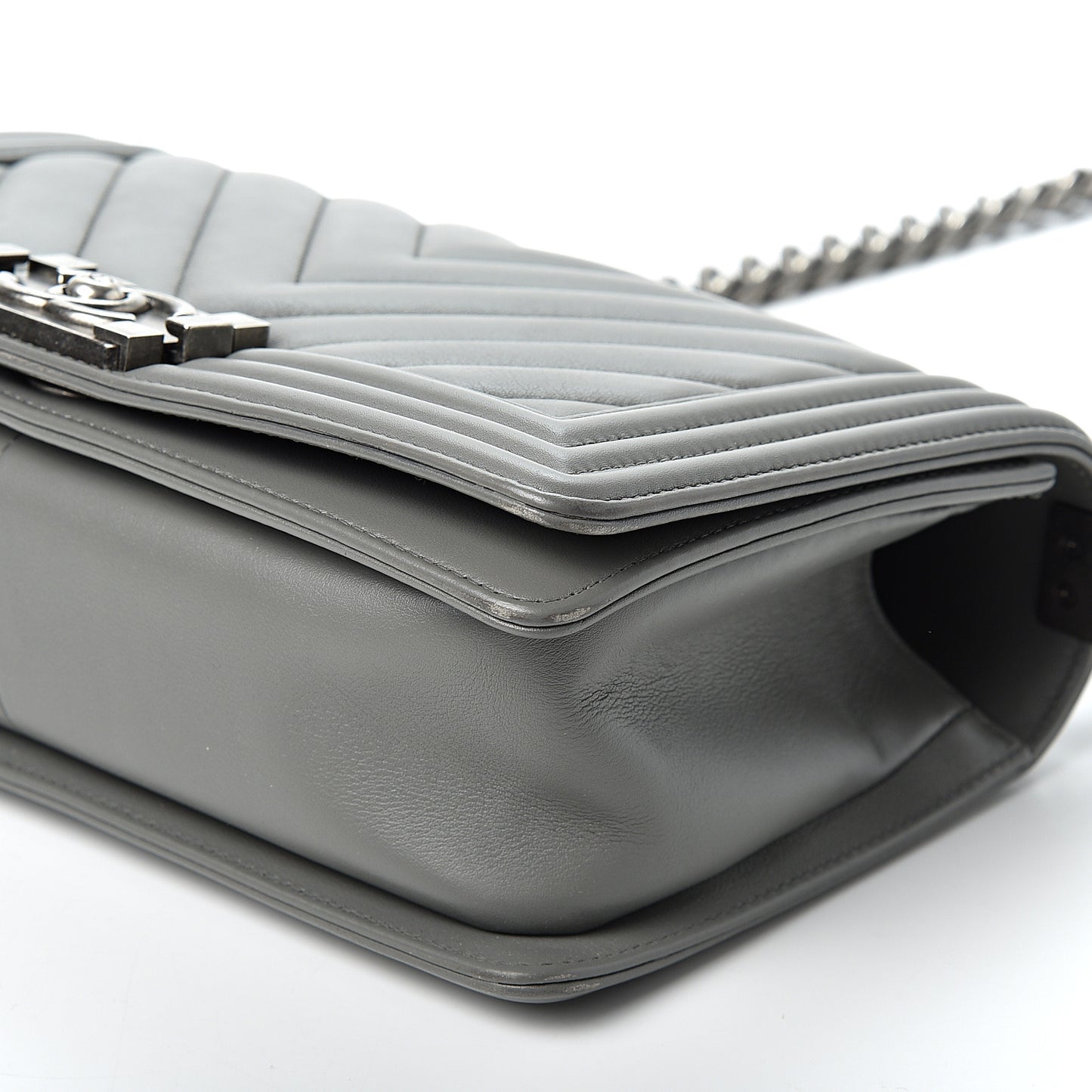Calfskin Chevron Quilted Medium Boy Flap Grey