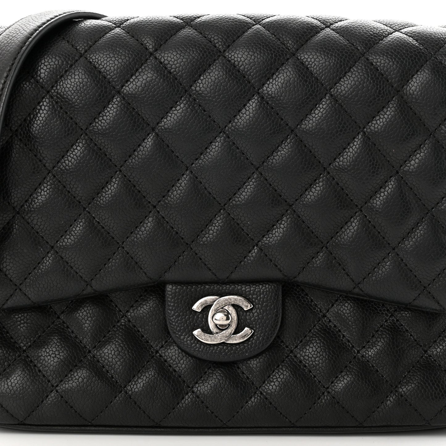 Caviar Quilted Medium Rock In Rome Single Flap Black