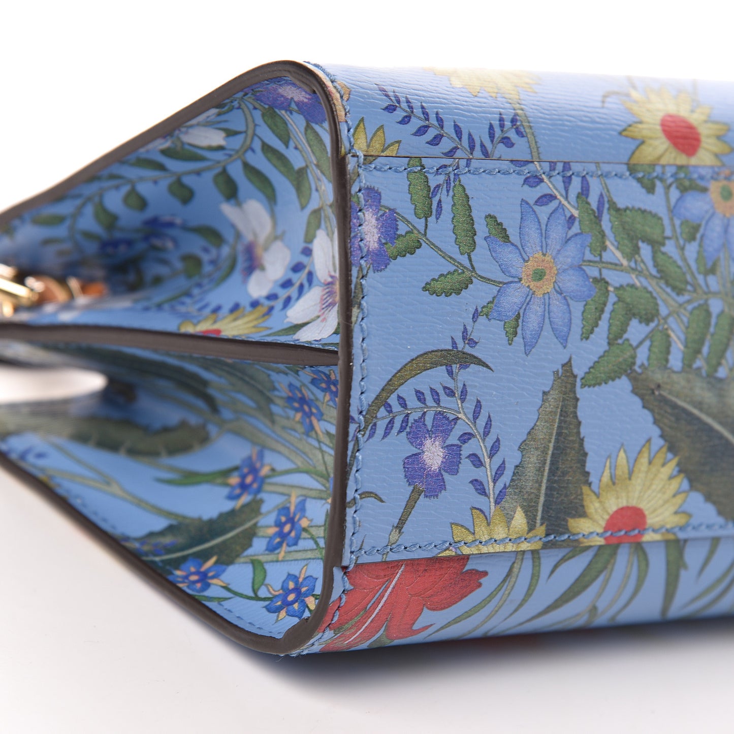 Calfskin Bamboo Web New Flora Mini Nymphaea Top Handle Bag Azure