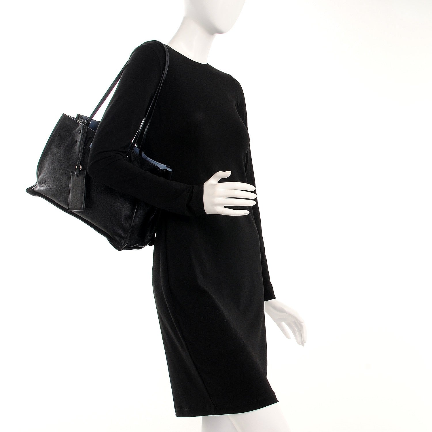 Prada Glace Calf Etiquette Shopping Bag Black Astrale 2 of 9