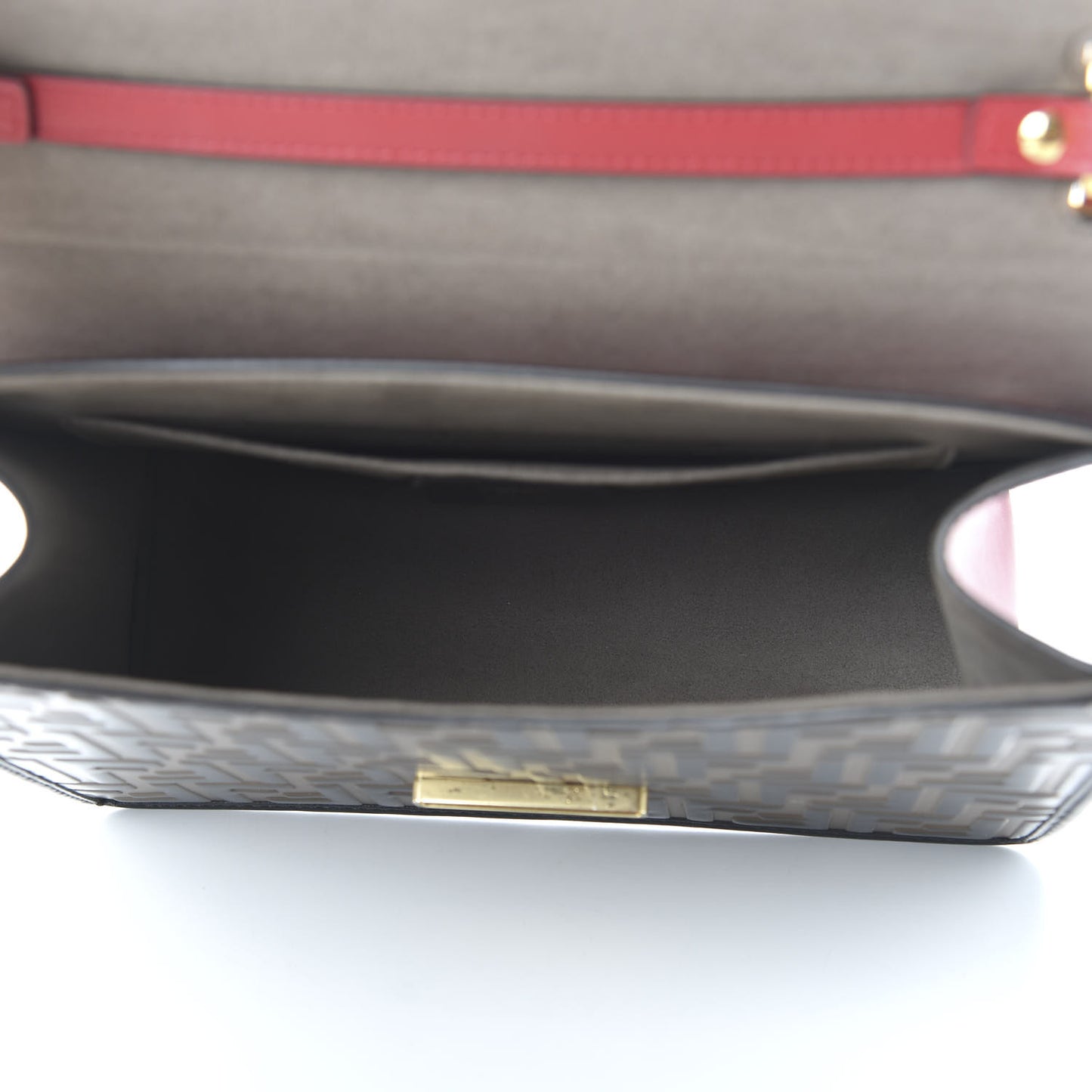 Vitello Century F is Fendi Bi-Color FF 1974 Embossed Kan I Shoulder Bag Fragola Maya Black