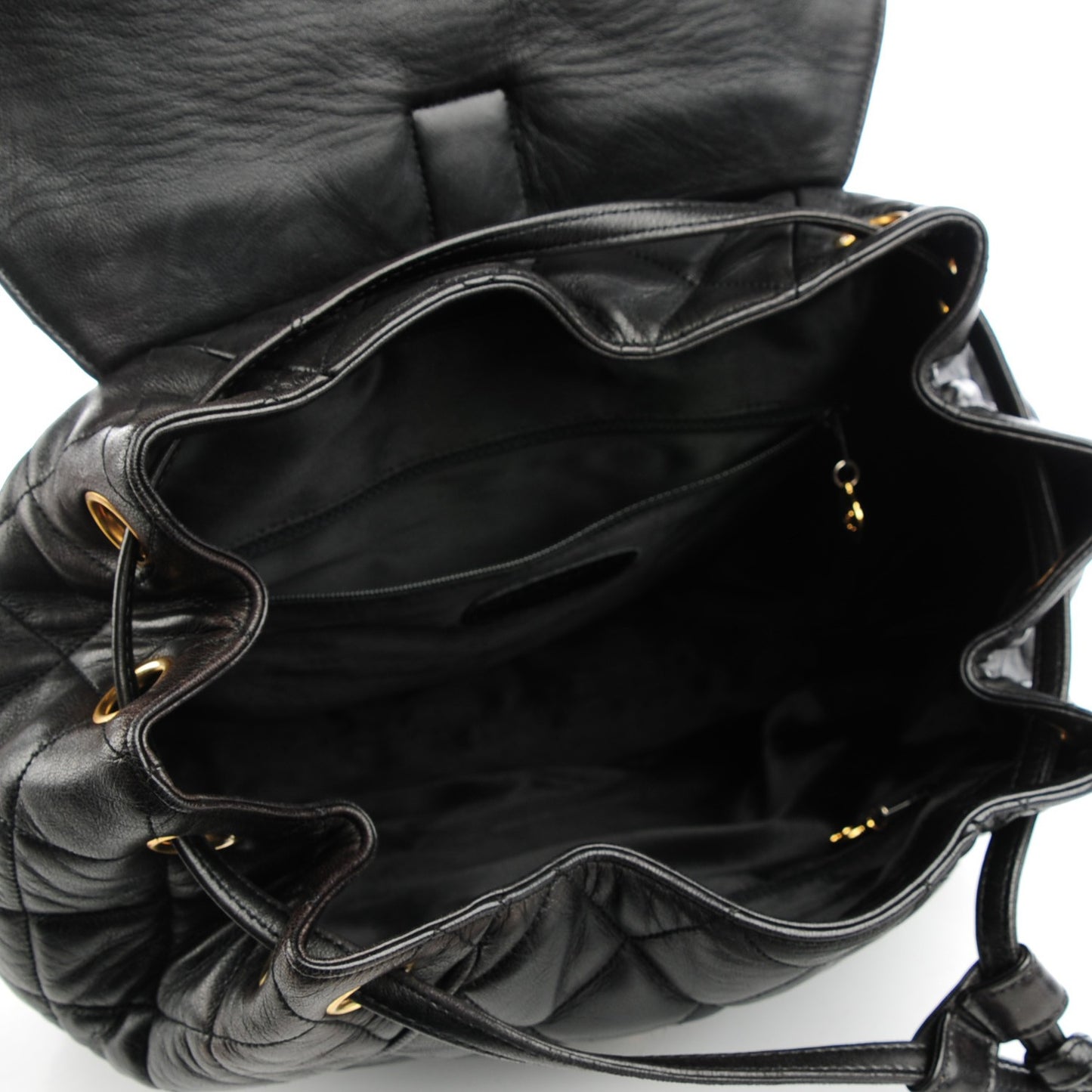 Lambskin Quilted Drawstring Backpack Black