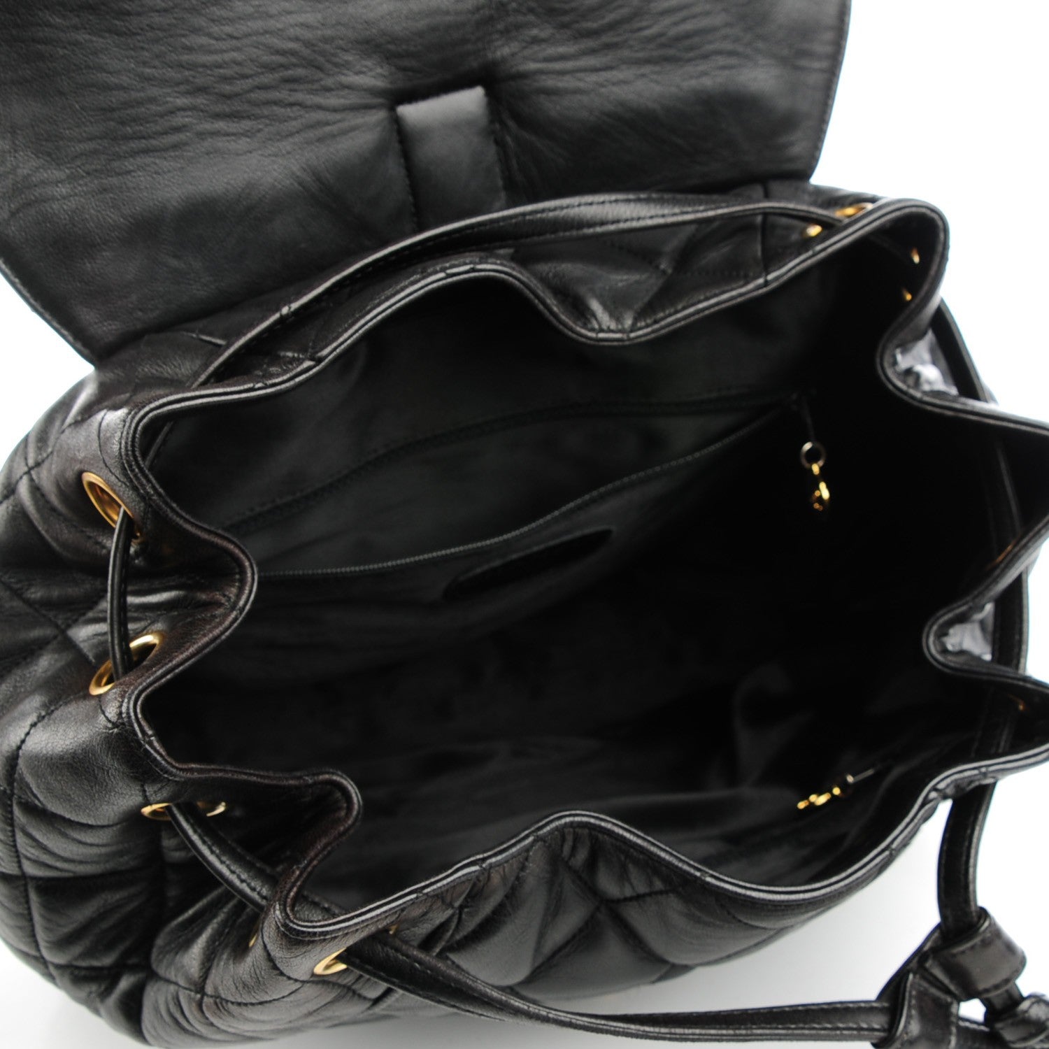 Chanel Lambskin Quilted Drawstring Backpack Black 6 of 9