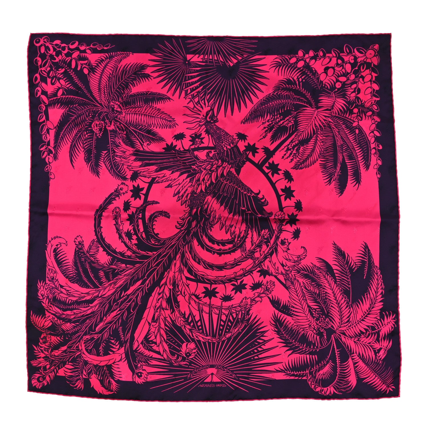 Hermes Silk Mythiques Phoenix Tattoo Scarf 70 Rose Vif Marine 1 of 4