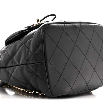 Chanel Lambskin Quilted Double Pocket Drawstring Backpack Black 9 of 10