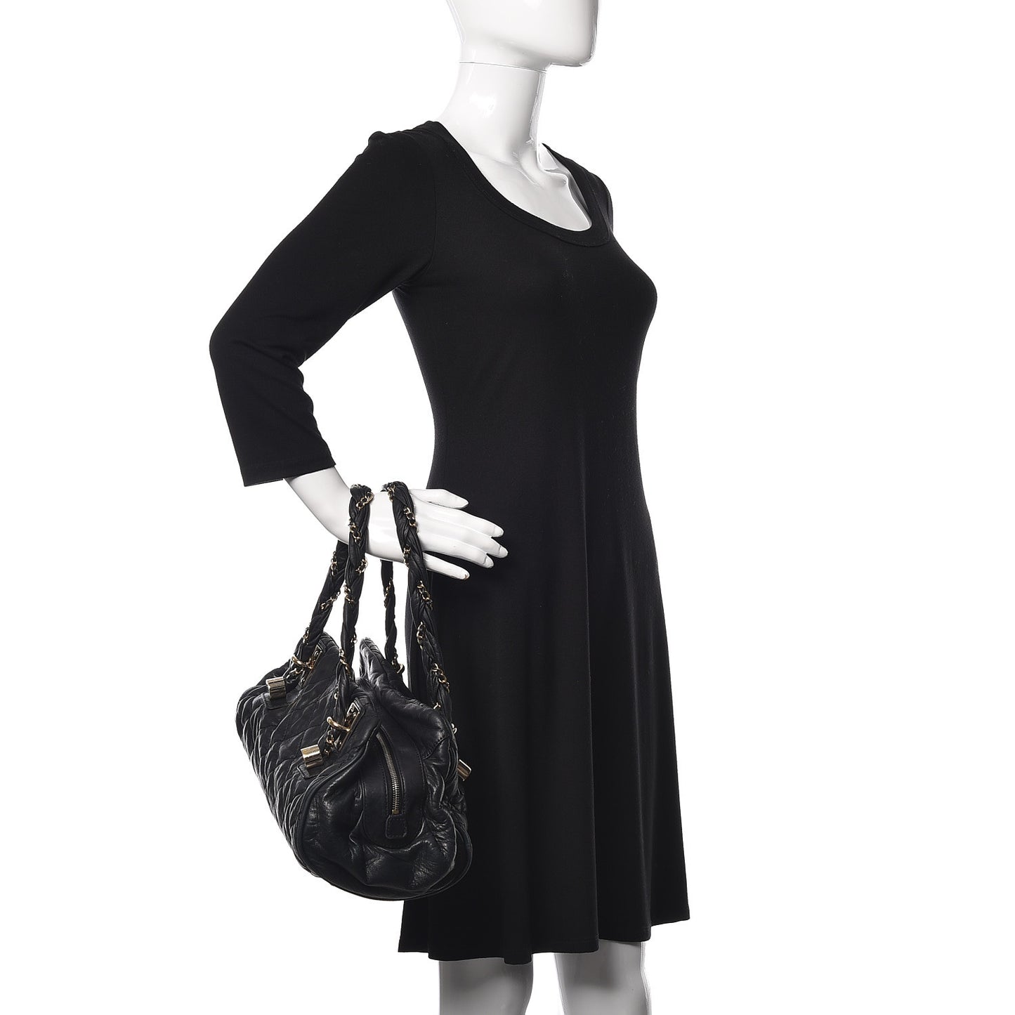 Distressed Lambskin Lady Braid Bowler Black