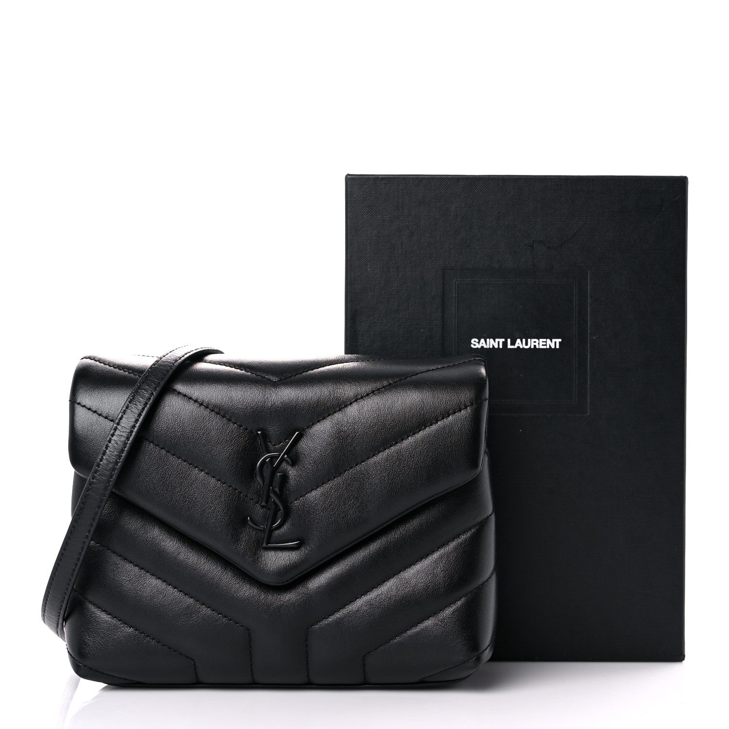 Saint Laurent Calfskin Y Quilted Monogram Toy Loulou Crossbody Bag Black 10 of 10