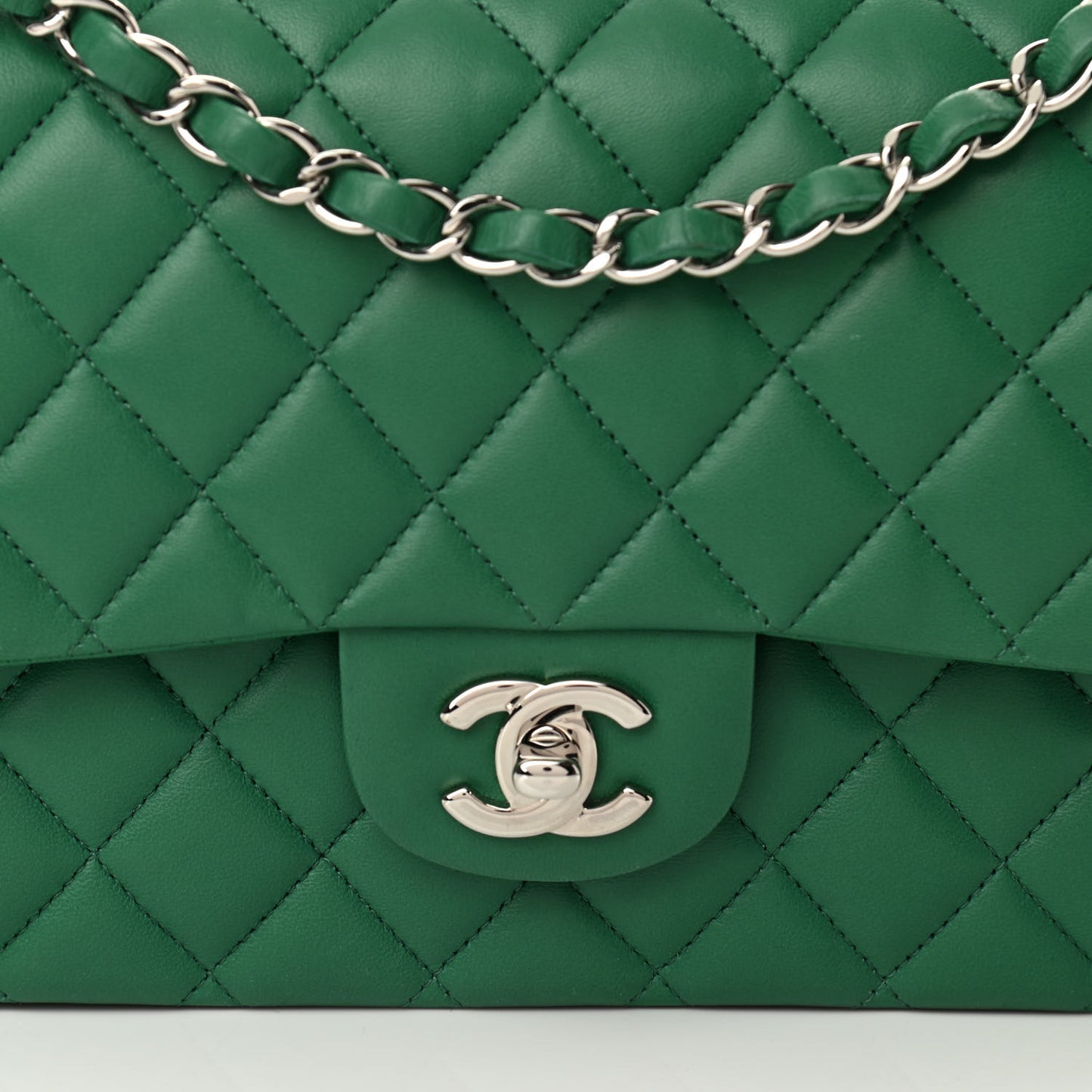 Lambskin Quilted Medium Double Flap Green