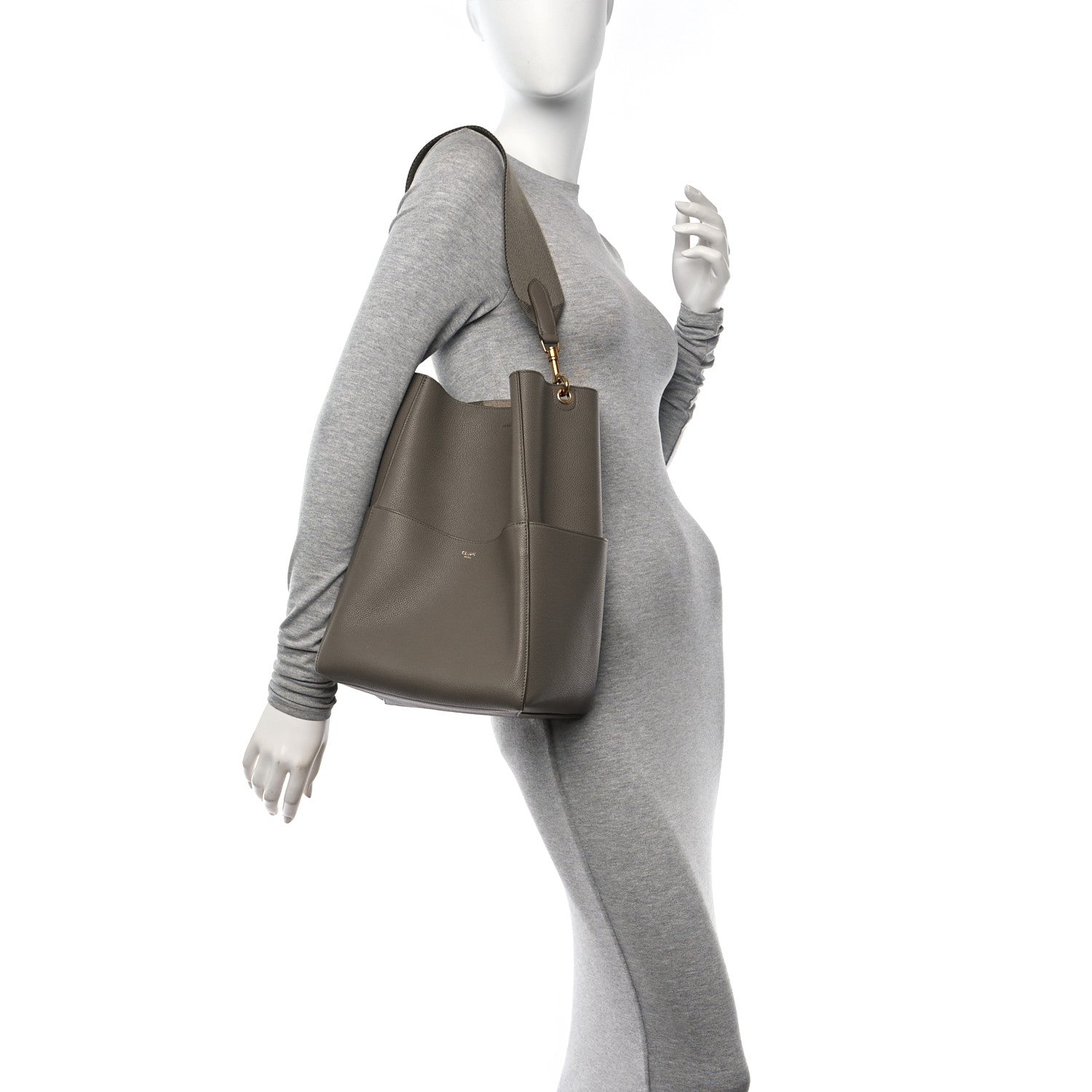 Celine Soft Grained Calfskin Sangle Bucket Bag Taupe 2 of 10