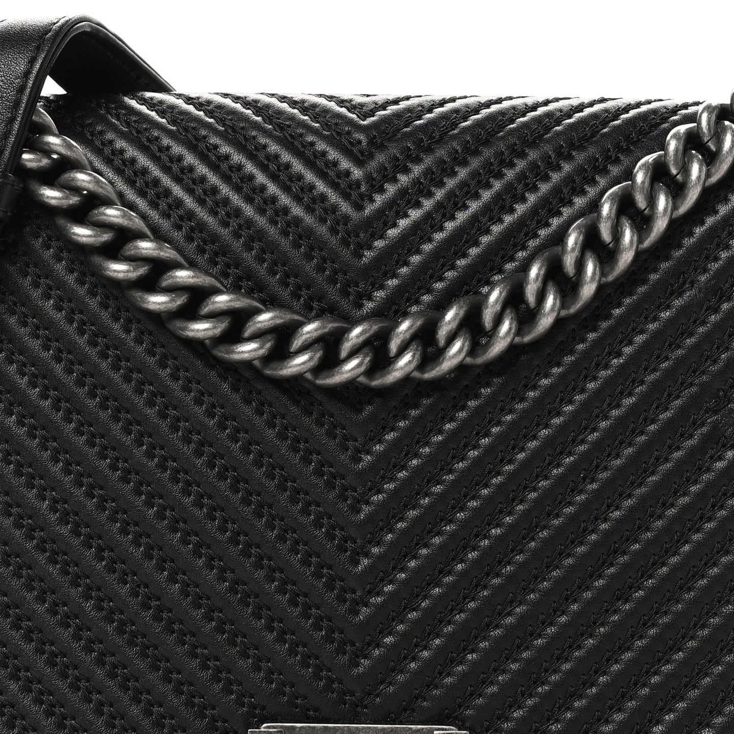 Calfskin Chevron Quilted New Medium Braided Boy Flap Black