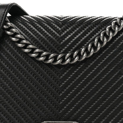Chanel Calfskin Chevron Quilted New Medium Braided Boy Flap Black 8 of 11