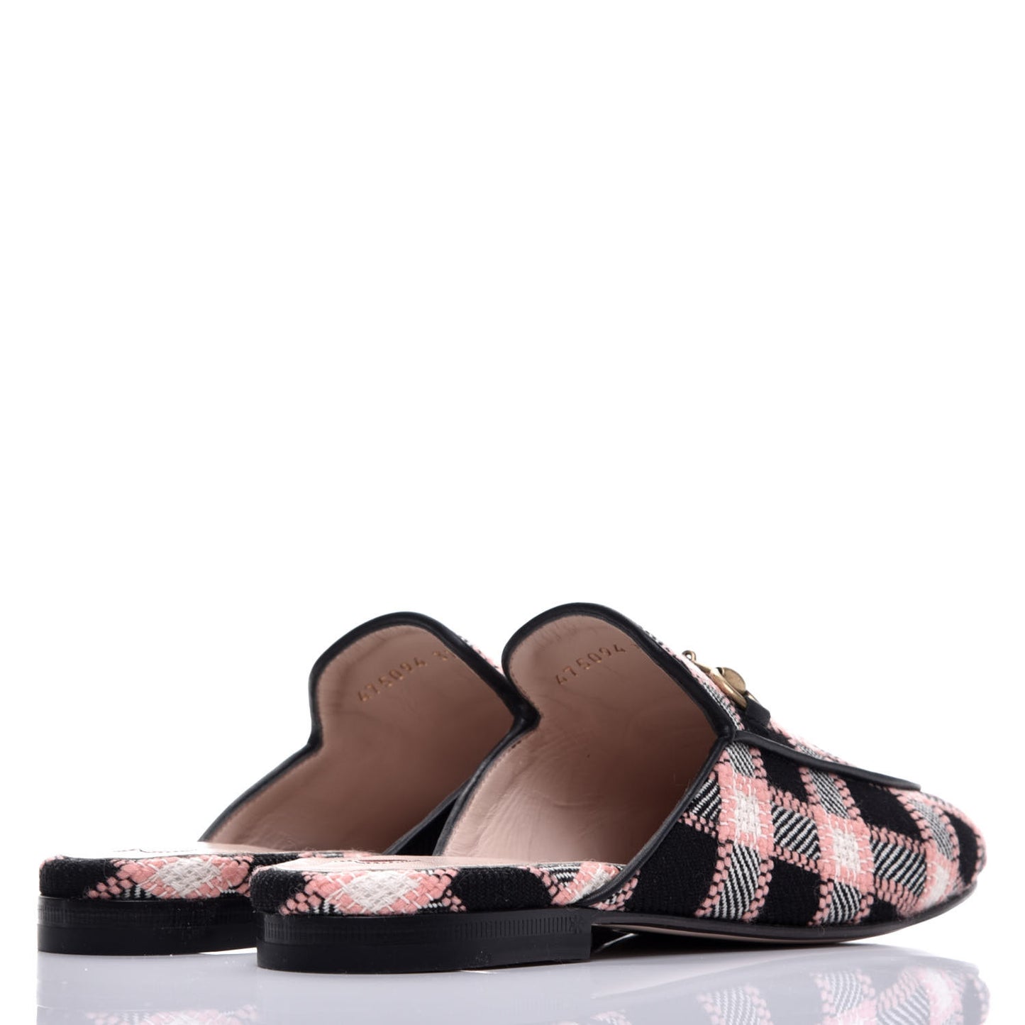 Tweed Calfskin Damier Womens Princetown Slippers 37 Black Pink Multicolor