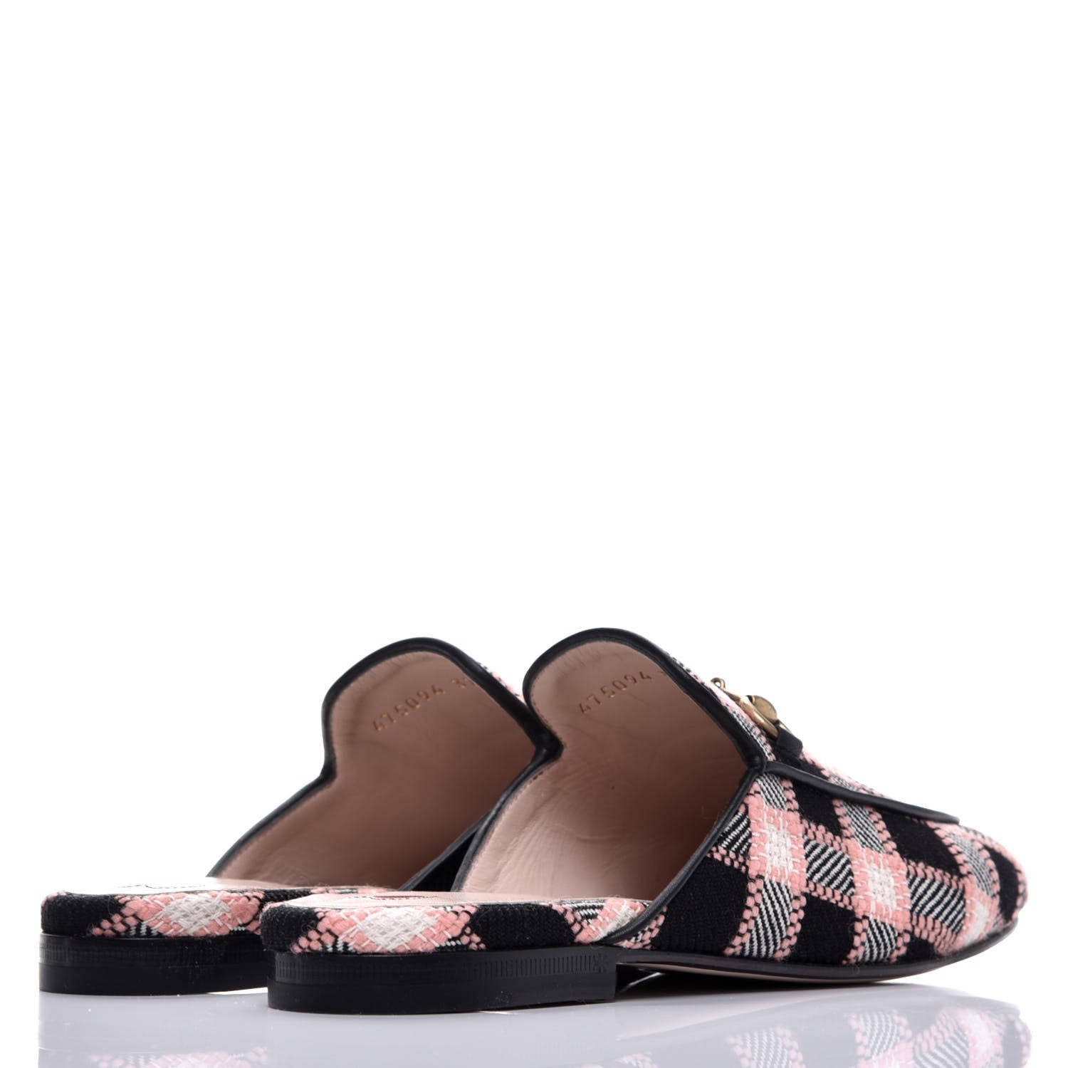 Gucci Tweed Calfskin Damier Womens Princetown Slippers 37 Black Pink Multicolor 4 of 8
