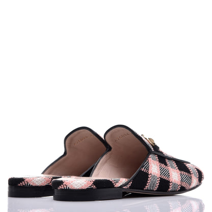 Gucci Tweed Calfskin Damier Womens Princetown Slippers 37 Black Pink Multicolor 4 of 8