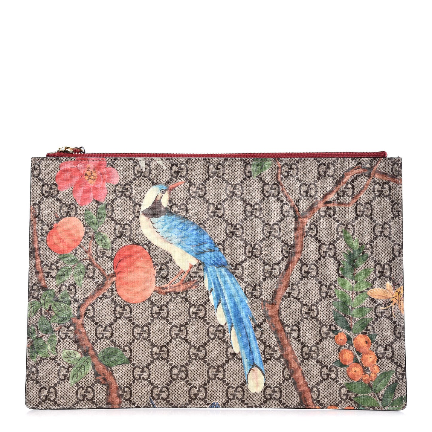 GG Supreme Monogram Tian Large Zip Pouch Beige Multicolor Red