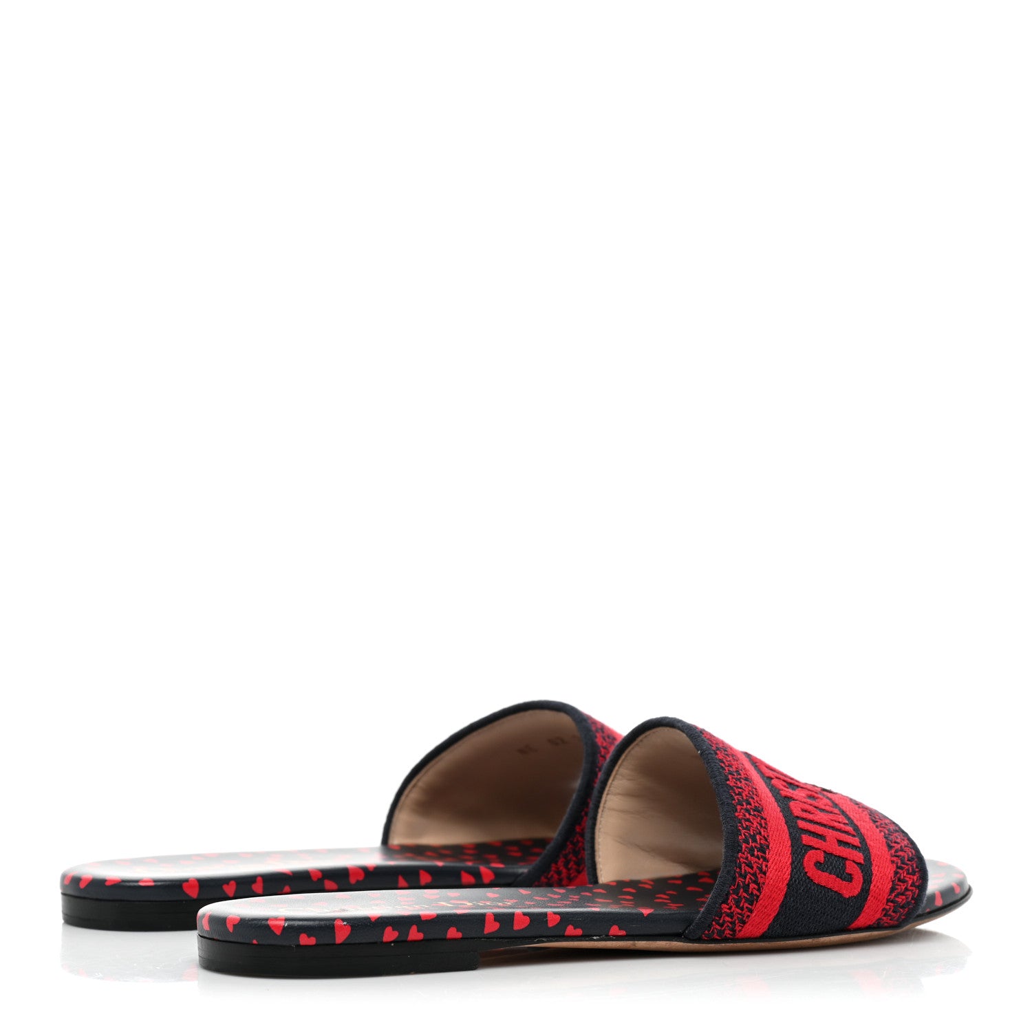 Christian Dior Canvas Pop Heart I Love Paris Embroidered Dway Flat Slide Sandals 36 Deep Blue Red 4 of 10