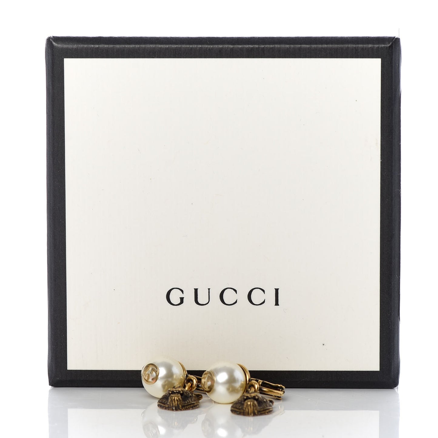 Metal Crystal Resin Pearl Feline Clip On Earrings Aged Gold