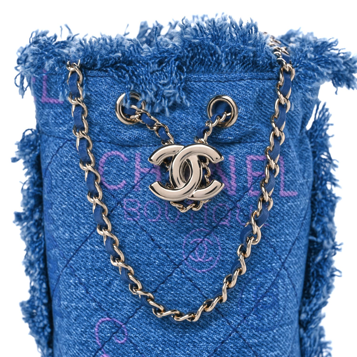 Chanel Denim Quilted Mood Mini Bucket With Chain Blue Multicolor 8 of 11