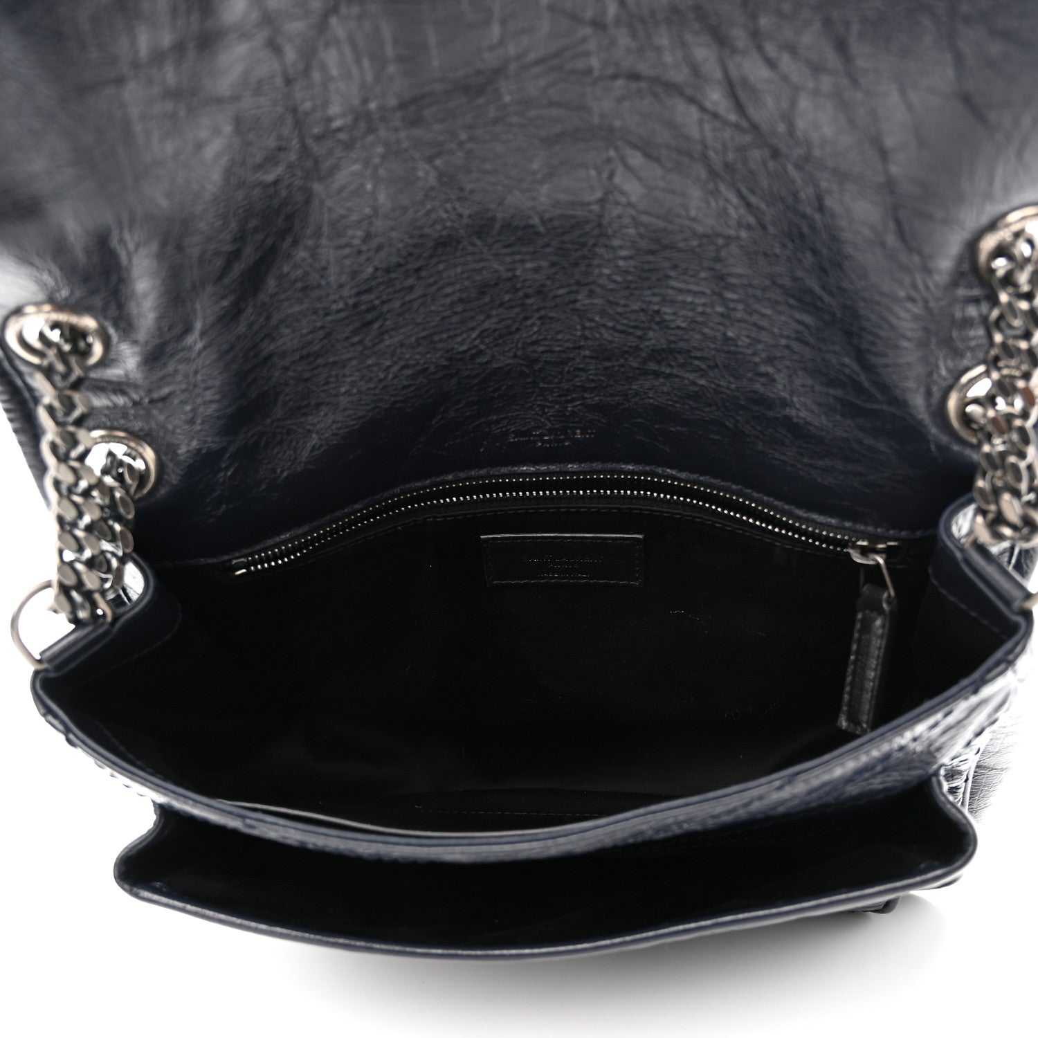 Saint Laurent Crinkled Calfskin Matelasse Monogram Medium Niki Chain Satchel Deep Marine 5 of 9