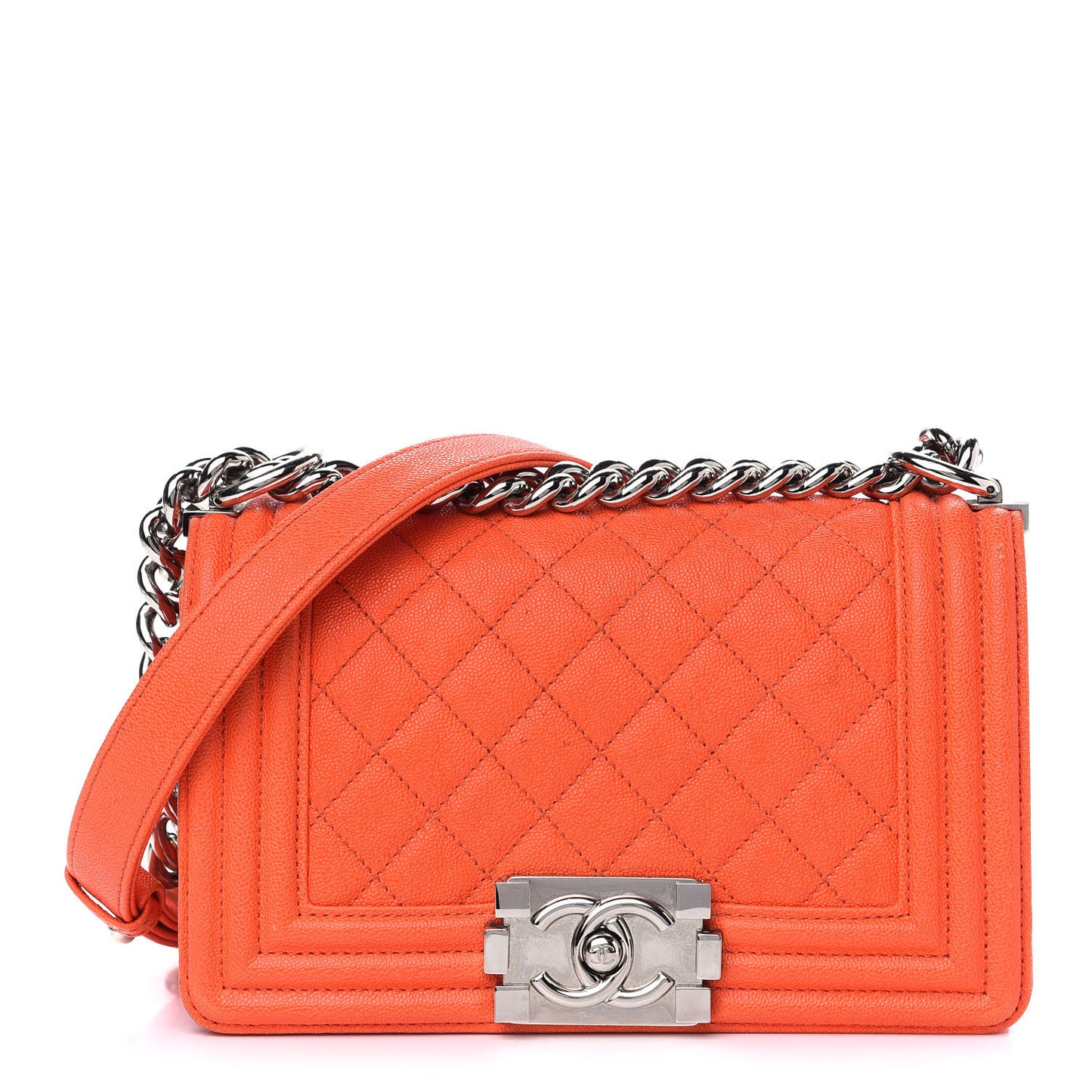 Caviar Quilted Small Boy Flap Orange