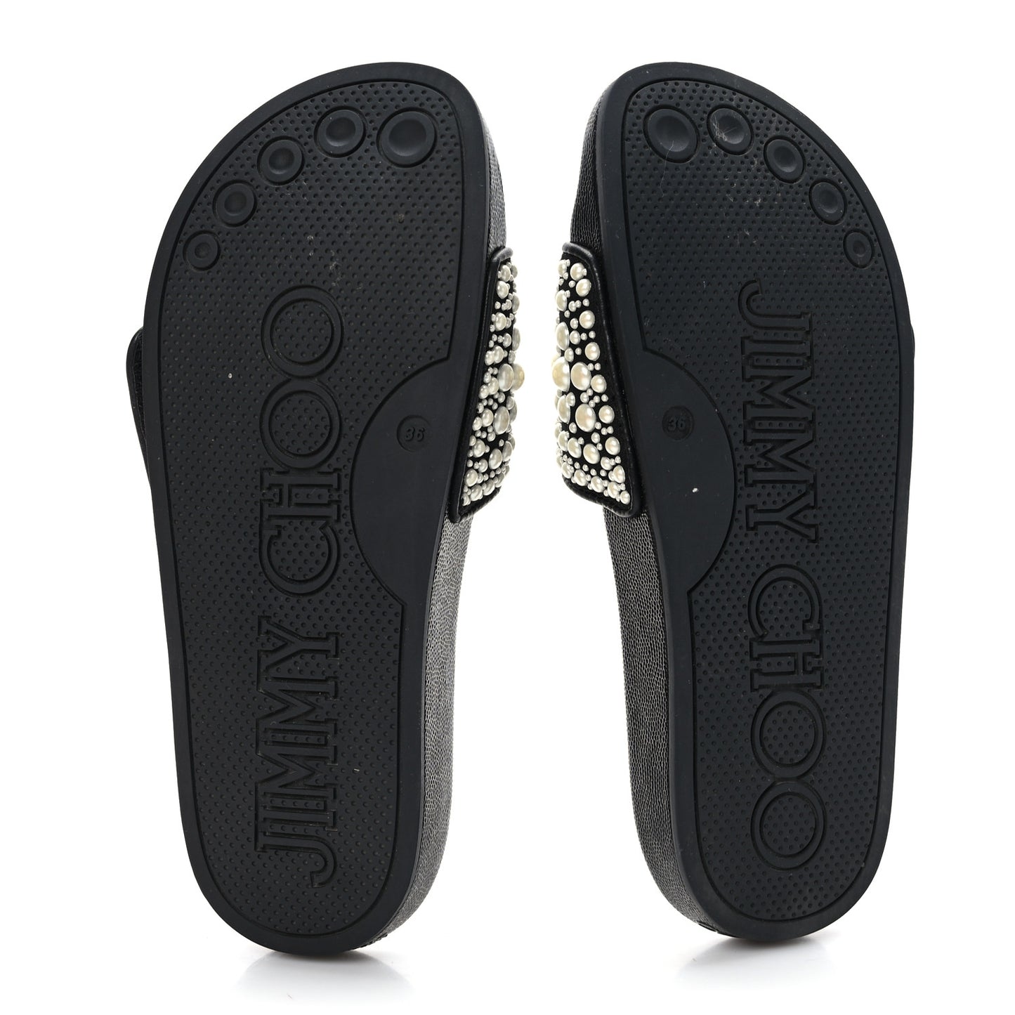 Canvas Pearl Embellished Fitz Slide Sandals 36 Black