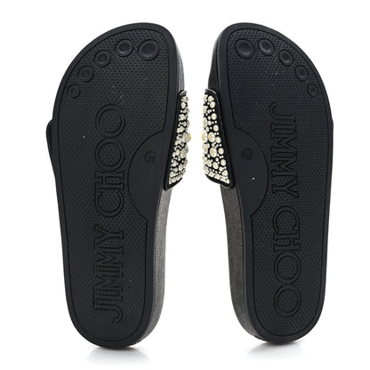 Jimmy Choo Canvas Pearl Embellished Fitz Slide Sandals 36 Black 6 of 8