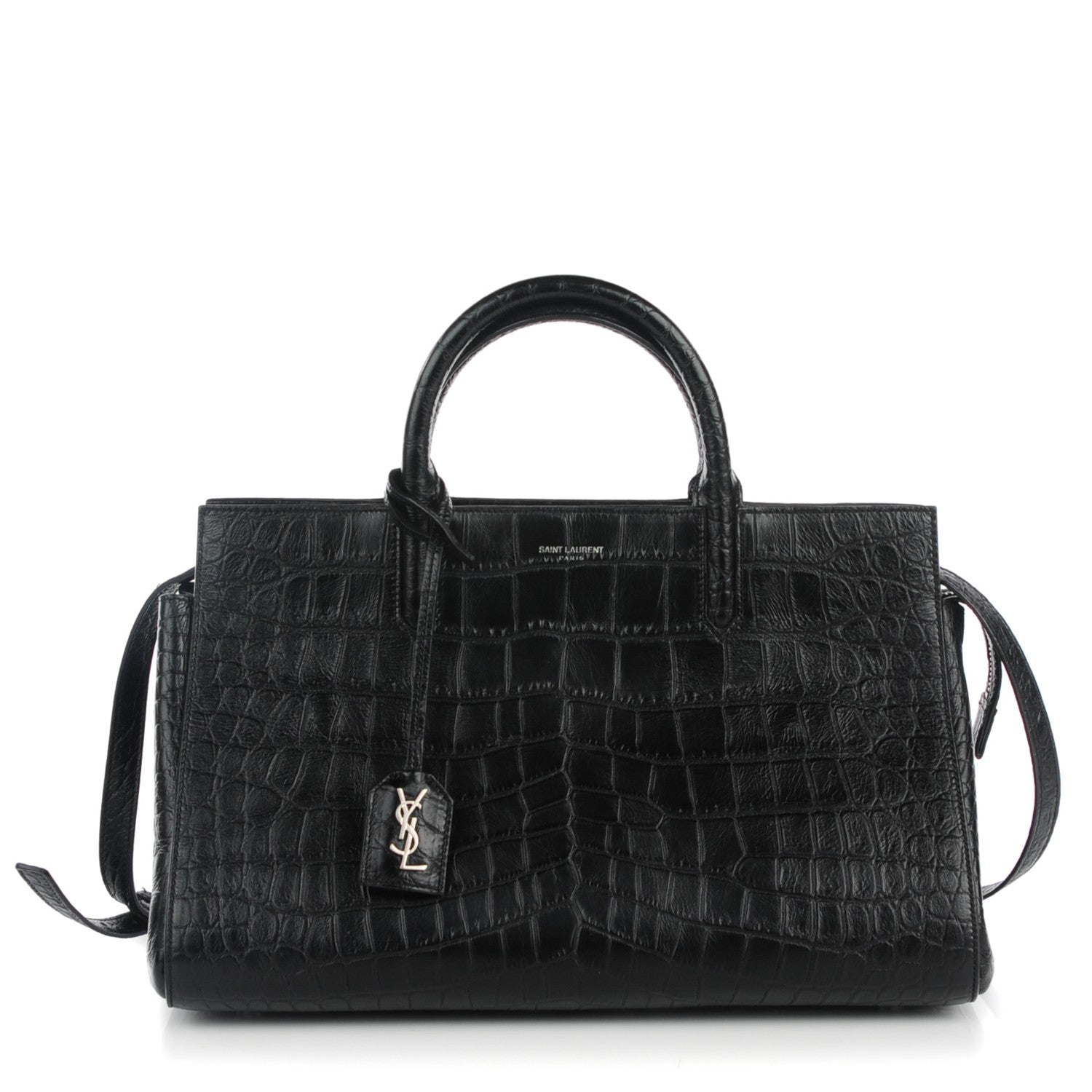 Saint Laurent Calfskin Crocodile Embossed Small Cabas Rive Gauche Black 1 of 7
