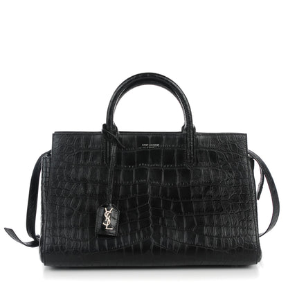 Saint Laurent Calfskin Crocodile Embossed Small Cabas Rive Gauche Black 1 of 7