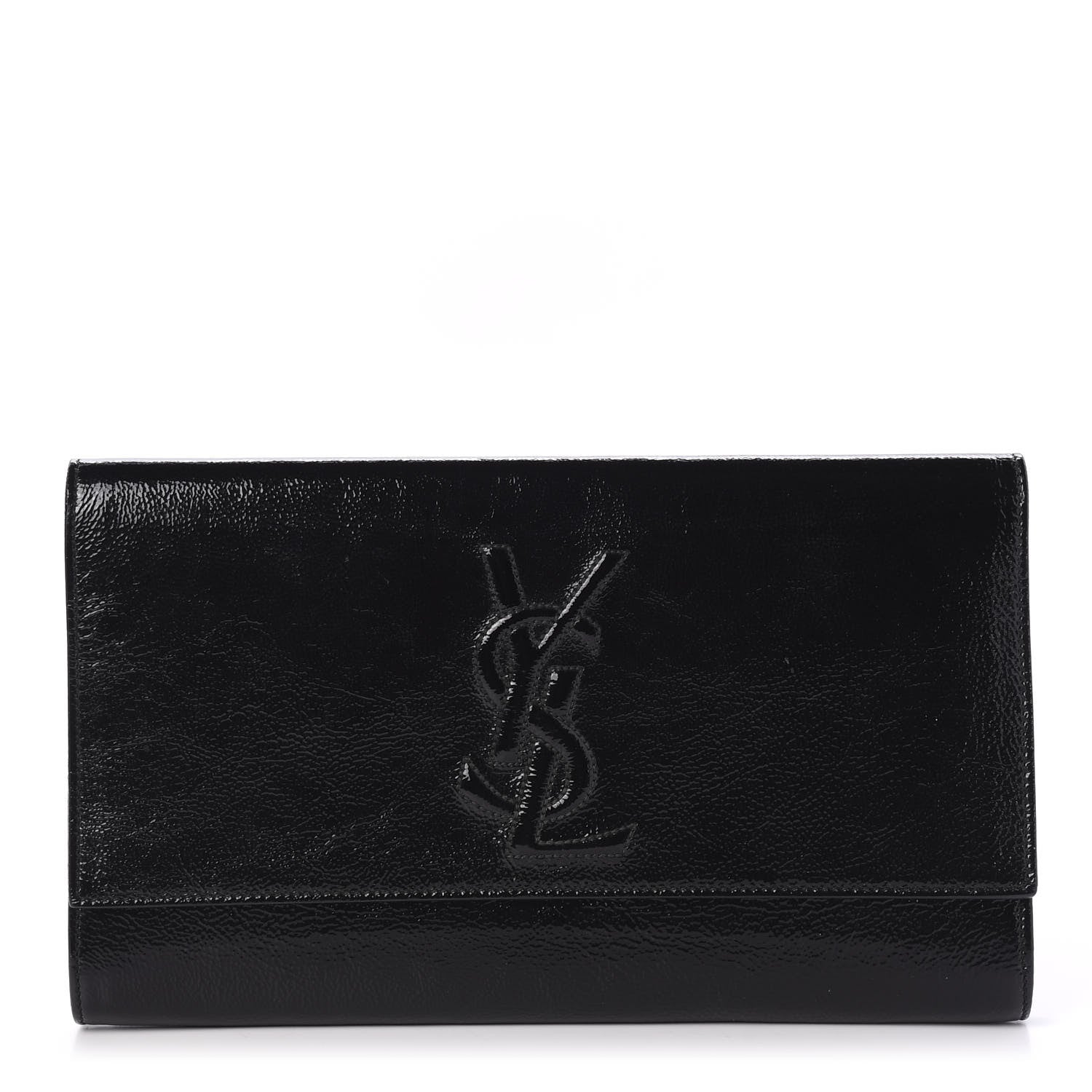 Saint Laurent Textured Patent Monogram Large Belle De Jour Clutch Black 1 of 8