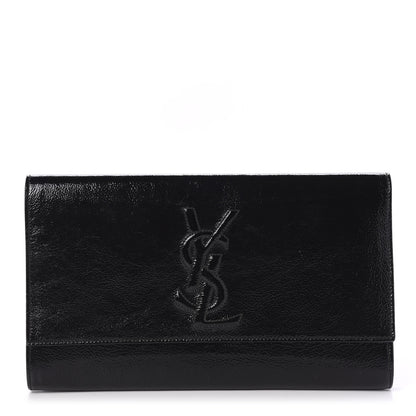 Saint Laurent Textured Patent Monogram Large Belle De Jour Clutch Black 1 of 8